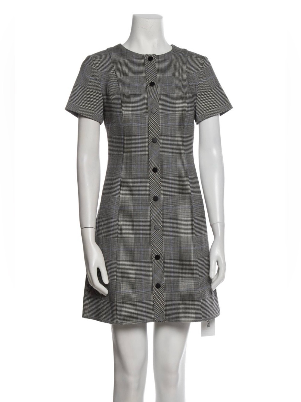 Theory Wool Gray Plaid Button-Front Mini Dress
